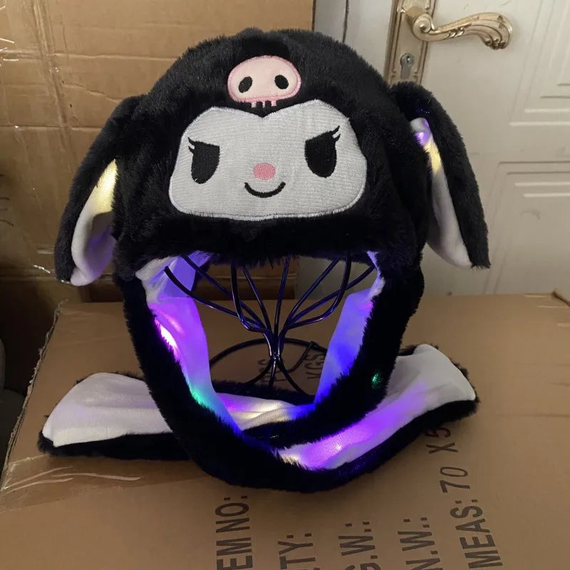 Kuromi Hello Kitty Moving Ears Cap – LED Glowing Bunny Hat for Kids & Teens