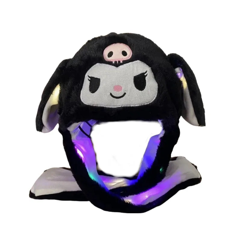 Kuromi Hello Kitty Moving Ears Cap – LED Glowing Bunny Hat for Kids & Teens