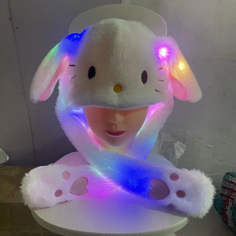 Kuromi Hello Kitty Moving Ears Cap – LED Glowing Bunny Hat for Kids & Teens