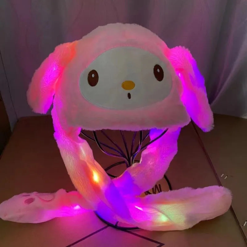Kuromi Hello Kitty Moving Ears Cap – LED Glowing Bunny Hat for Kids & Teens