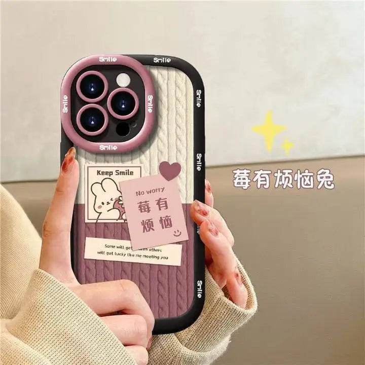 Cute Cartoon Rabbit iPhone Case with Camera Protector