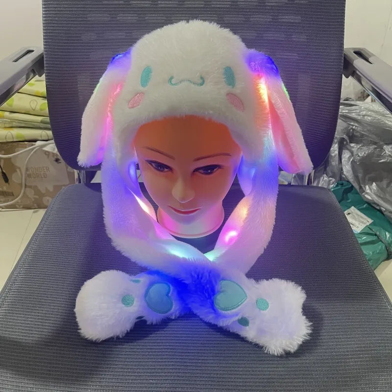 Kuromi Hello Kitty Moving Ears Cap – LED Glowing Bunny Hat for Kids & Teens