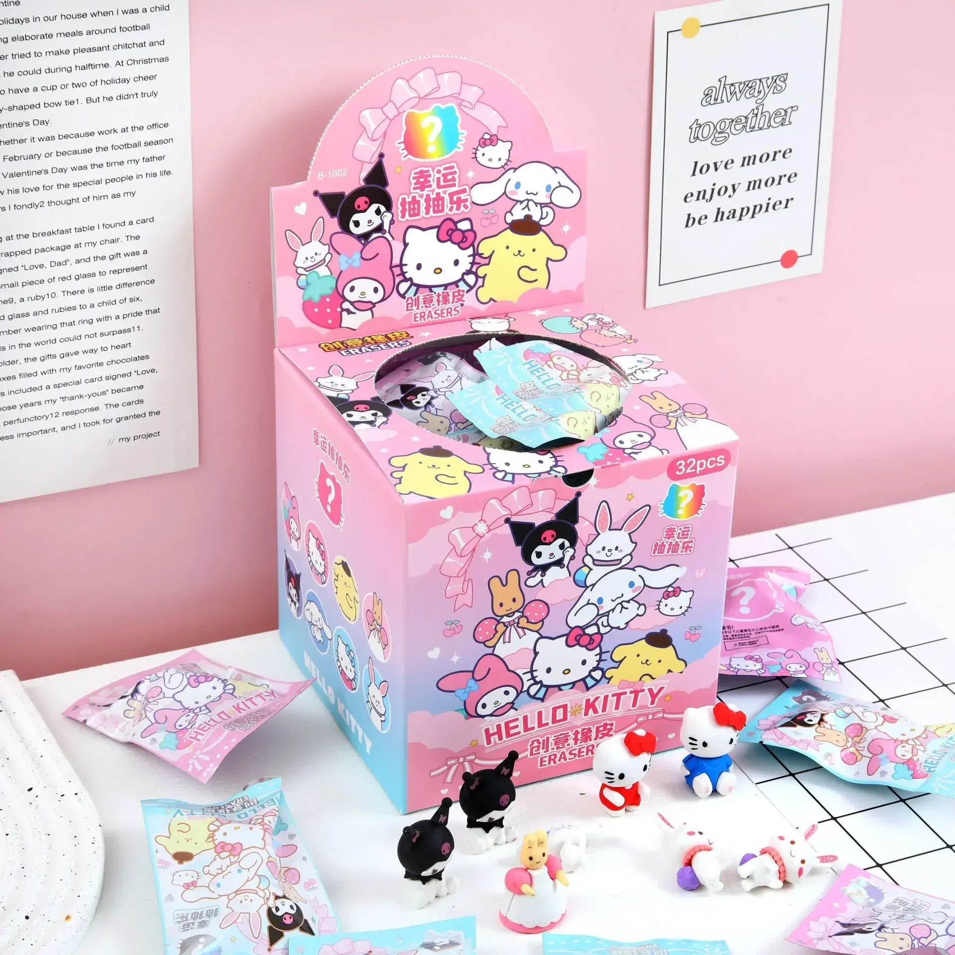 Sanrio 16/32pcs Kawaii Erasers – Kuromi & Hello Kitty 3D Cartoon Student Stationery Gift Set