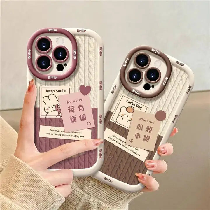 Cute Cartoon Rabbit iPhone Case with Camera Protector