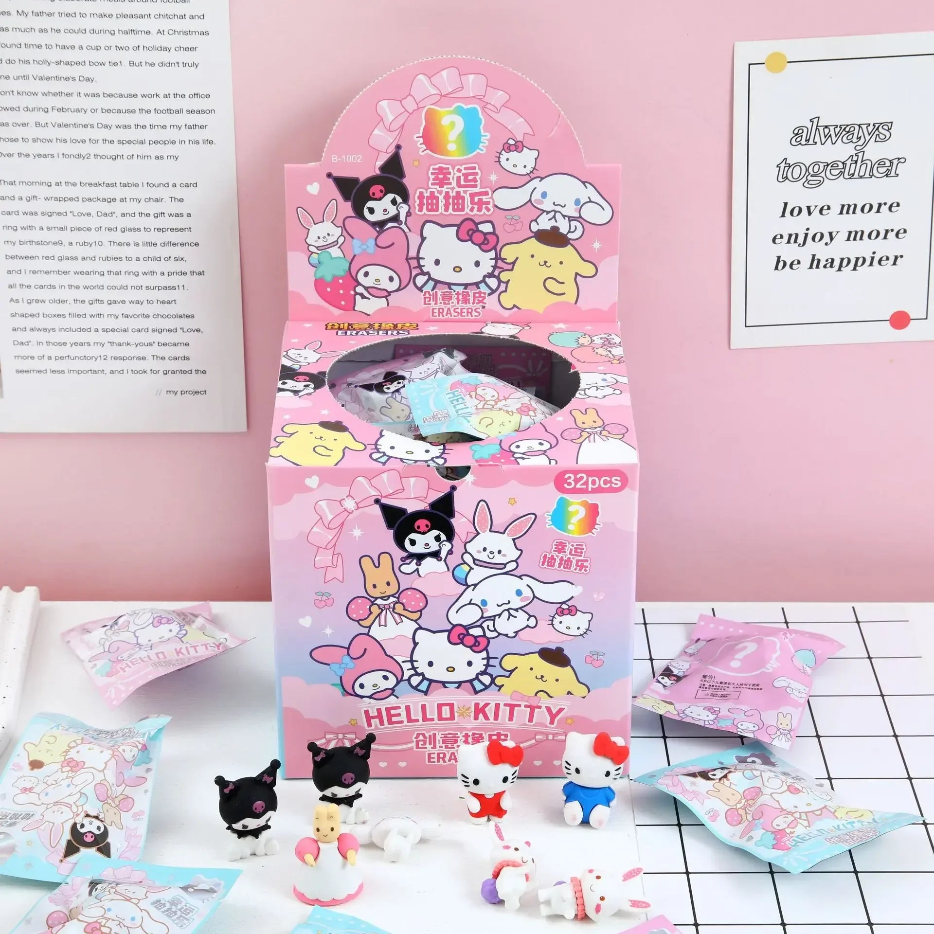Sanrio 16/32pcs Kawaii Erasers – Kuromi & Hello Kitty 3D Cartoon Student Stationery Gift Set